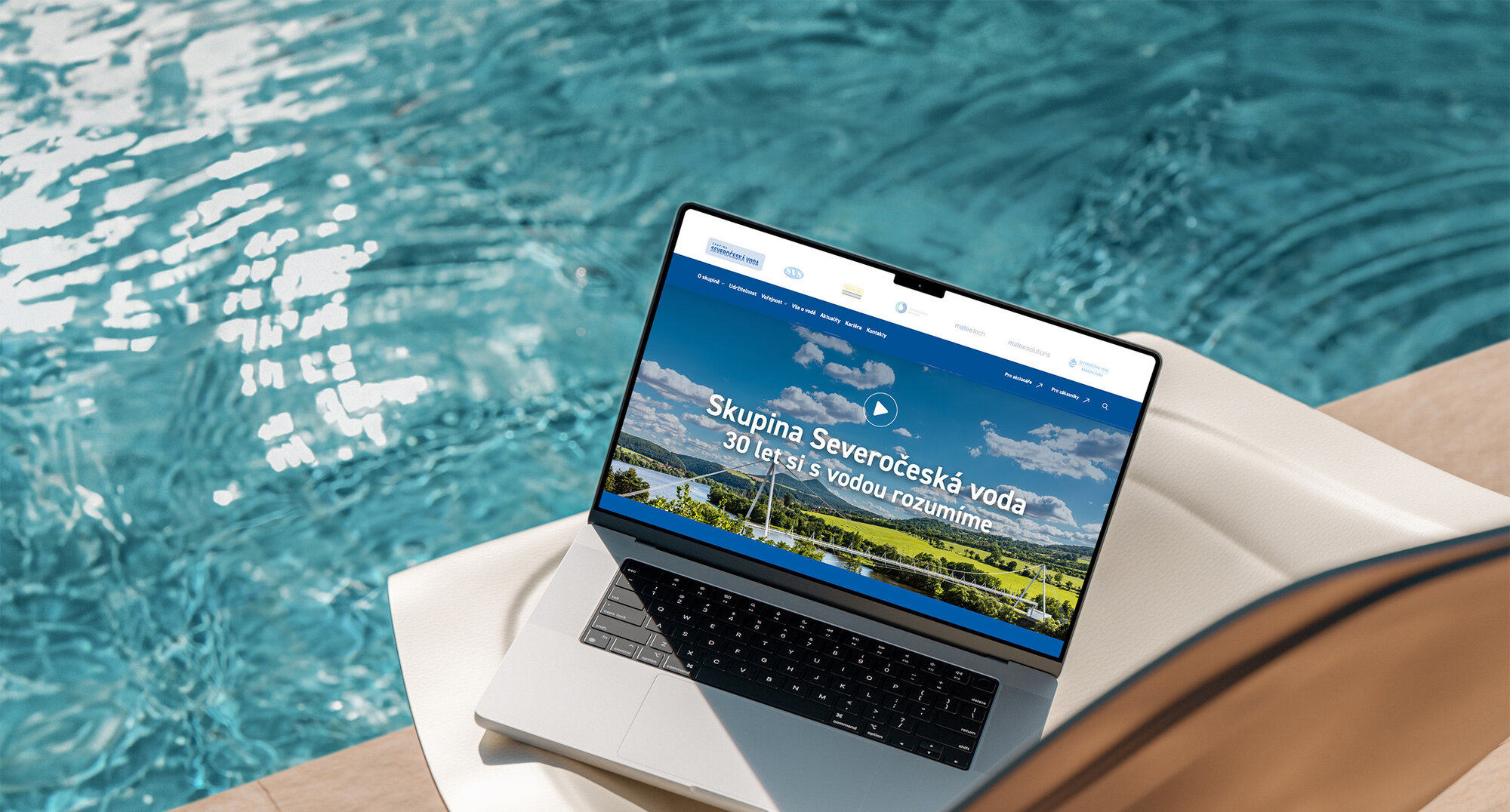 Free MacBook Pro at the Pool Mockup
