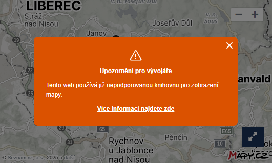 Hláška Seznam Mapy.cz